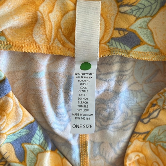 LuLaRoe rose print leggings OS yellow and lavender. - Picture 7 of 7